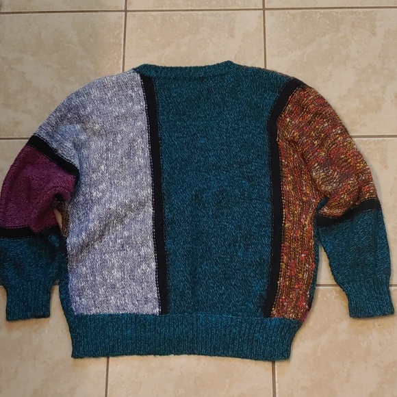 VTG Jaclyn Smith Abstract Chunky Knit Cardigan Patchwork Sweater Women's Size L - Picture 5 of 5